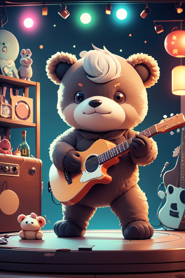 384829-962159040-(Masterpiece, best quality_1.2), Animal-personified bear , 1  bear, playing guitar in a club.png